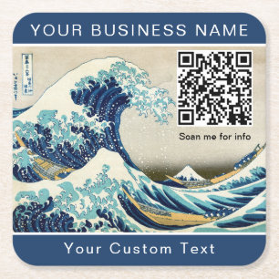 Hokusai - Die große Welle vor Kanagawa - QR Code Rechteckiger Pappuntersetzer
