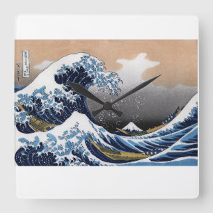 Hokusai , "Die große Welle vor Kanagawa" Quadratische Wanduhr