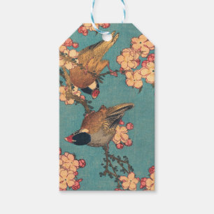 Hokusai Dompfaff und Kirschblüte Vintage Vogel Geschenkanhänger