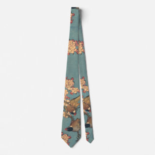 Hokusai Dompfaff und Kirschblüte Vintage Vogel Krawatte