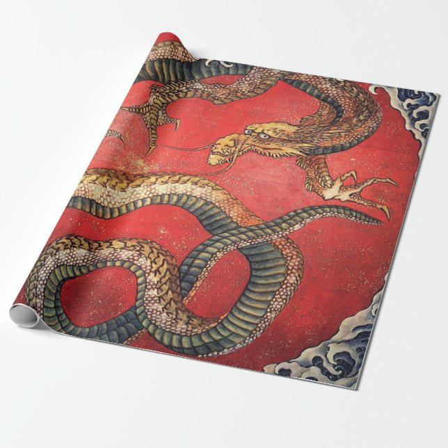 Hokusai Dragon Japanisch Vintag Katsushika Hokusai Geschenkpapier (Ungerollt)