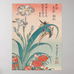Hokusai Eisvogel Schwertlilie und Wilde Nelken Gal Poster