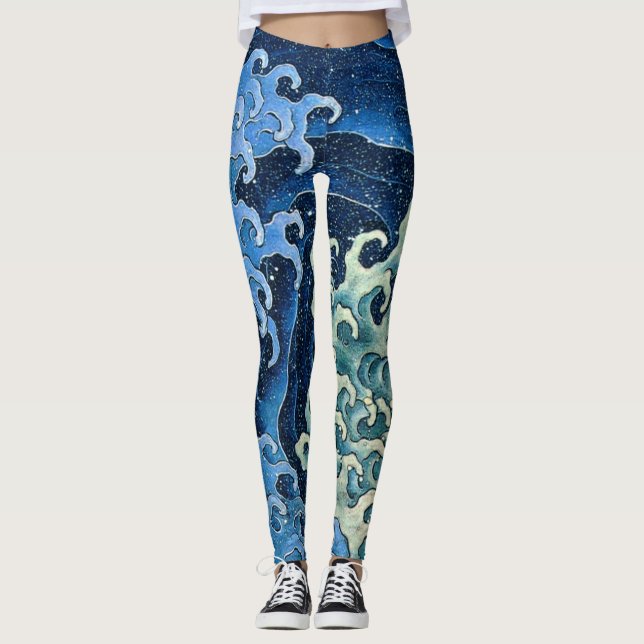Hokusai Feminine Wave Vintager Ozean Leggings (Vorderseite)