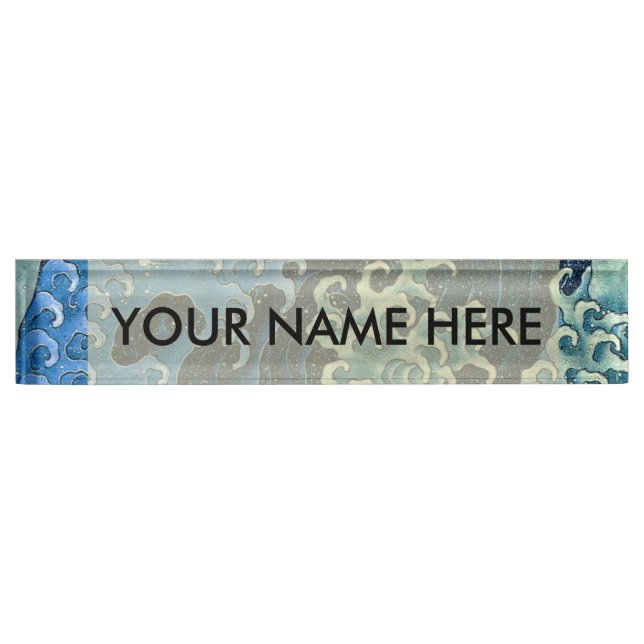 Hokusai Feminine Wave Vintager Ozean Namensplakette (Vorderseite)