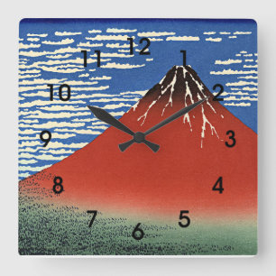 Hokusai - Fuji, Berge bei klarem Wetter, Quadratische Wanduhr