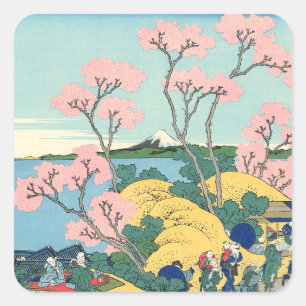Hokusai Fuji von Gotenyama auf dem Tōkaidō Quadratischer Aufkleber