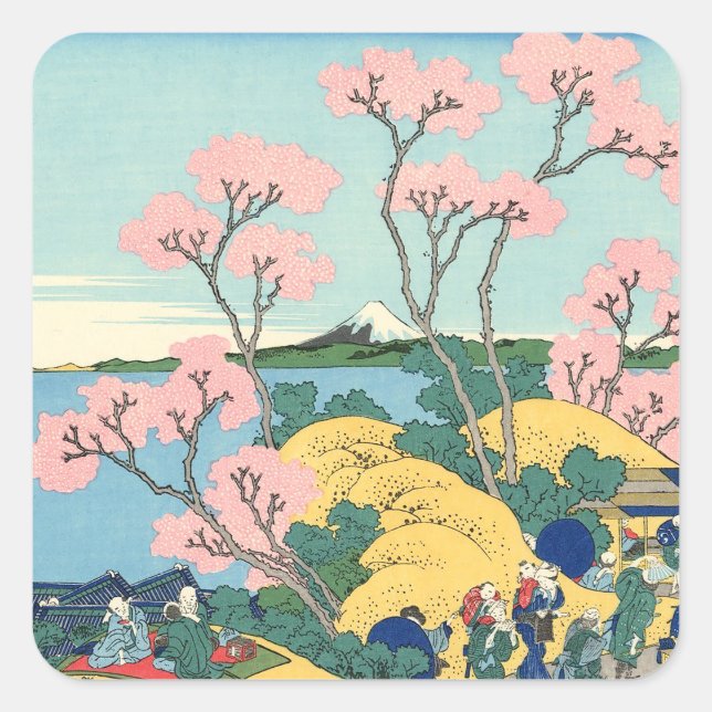 Hokusai Fuji von Gotenyama auf dem Tōkaidō Quadratischer Aufkleber (Vorderseite)