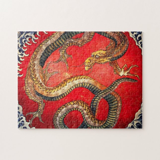 Hokusai Gold Japanisches Drachenpuzzle (Horizontal)