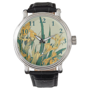 Hokusai Grasshopper und Iris Japan Armbanduhr