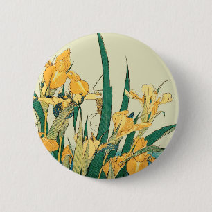 Hokusai Grasshopper und Iris Japan Button