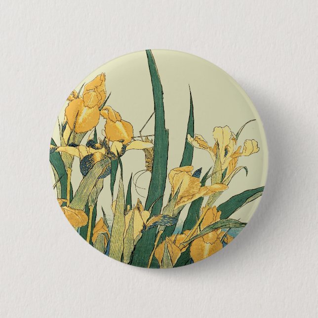 Hokusai Grasshopper und Iris Japan Button (Vorderseite)