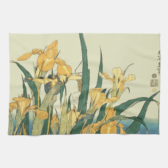 Hokusai Grasshopper und Iris Japan Geschirrtuch (Horizontal)