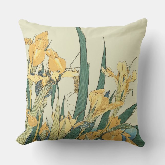 Hokusai Grasshopper und Iris Japan Kissen (Vorderseite)