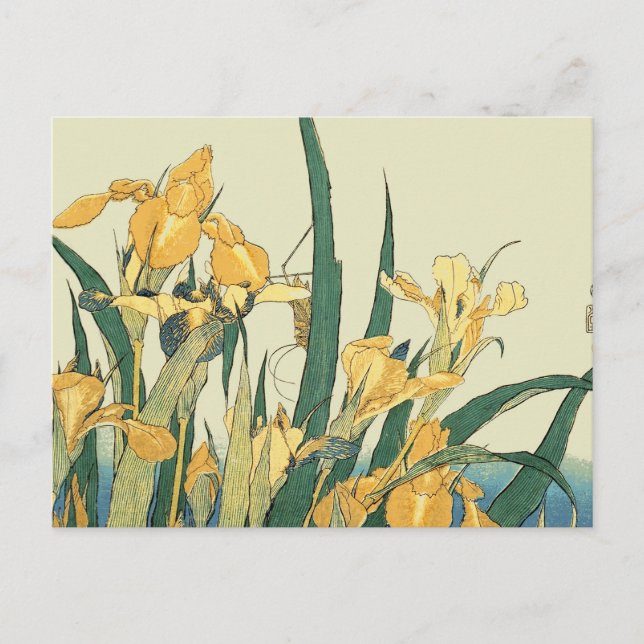 Hokusai Grasshopper und Iris Japan Postkarte (Vorderseite)