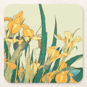Hokusai Grasshopper und Iris Japan Rechteckiger Pappuntersetzer