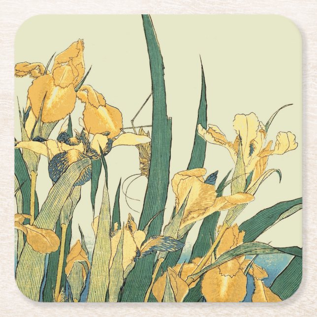 Hokusai Grasshopper und Iris Japan Rechteckiger Pappuntersetzer (Vorderseite)