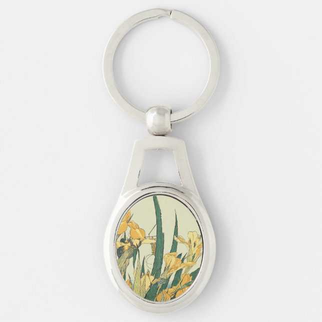 Hokusai Grasshopper und Iris Japan Schlüsselanhänger (Vorderseite)