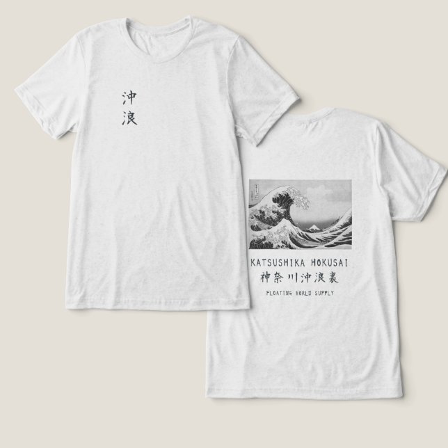 Hokusai Great Wave Minimal Japanese Art OffWhite Tri-Blend Shirt (Design Vorderseite & Rückseite)