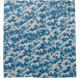 Hokusai Great Wave Muster Nautical Blue Ocean Duschvorhang