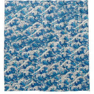 Hokusai Great Wave Muster Nautical Blue Ocean Duschvorhang