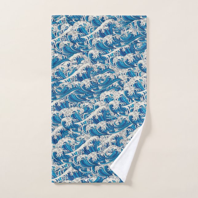 Hokusai Great Wave Muster Nautical Blue Ocean Handtuch (Handtuch)
