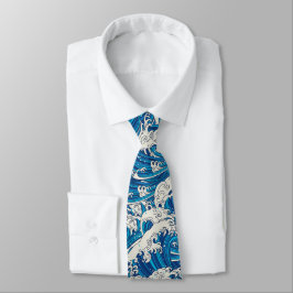 Hokusai Great Wave Muster Nautical Blue Ocean Krawatte