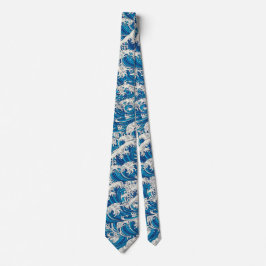 Hokusai Great Wave Muster Nautical Blue Ocean Krawatte