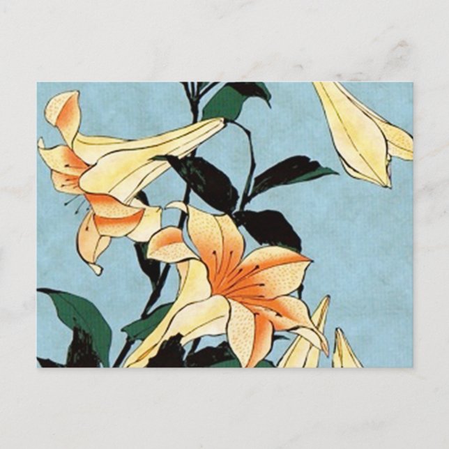 Hokusai Japanese Lilies Postcard Postkarte (Vorderseite)