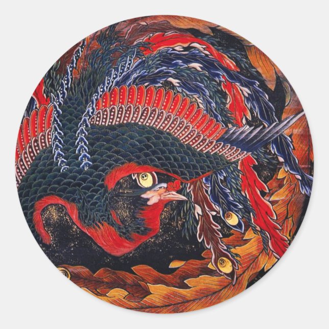 Hokusai Japanisch Phoenix Stickers (Vorderseite)