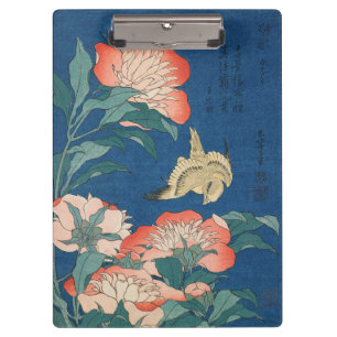 Hokusai Japanische Kunst Pfingstrosen und Kanarien Klemmbrett