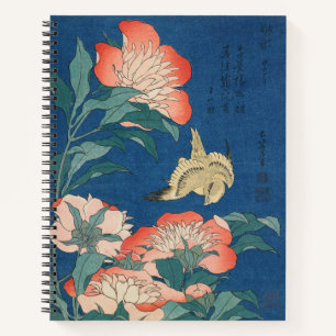 Hokusai Japanische Kunst Pfingstrosen und Kanarien Notizbuch