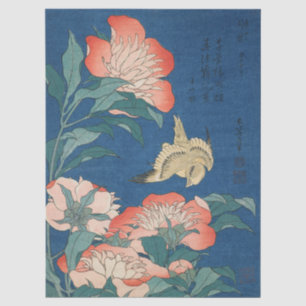 Hokusai Japanische Kunst Pfingstrosen und Kanarien Seidenpapier