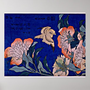 Hokusai: Kanarisch und Peony Poster