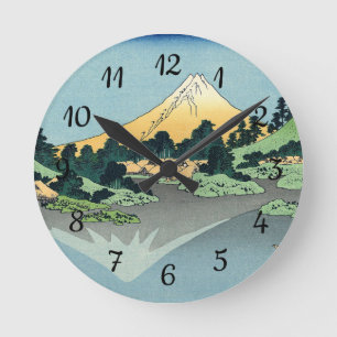 Hokusai Mount Fuji reflektiert den Kawaguchi-See Runde Wanduhr