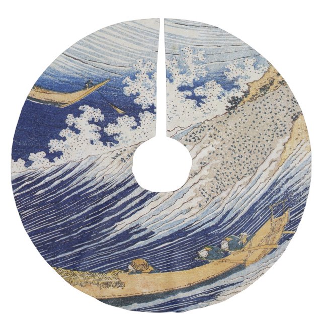 Hokusai Ocean Waves Sea Boote Polyester Weihnachtsbaumdecke (Vorderseite)