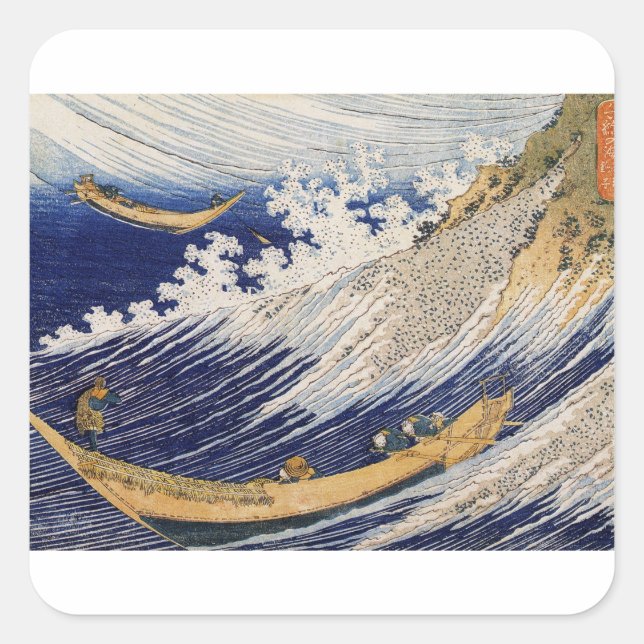 Hokusai Ocean Waves Sea Boote Quadratischer Aufkleber (Vorderseite)