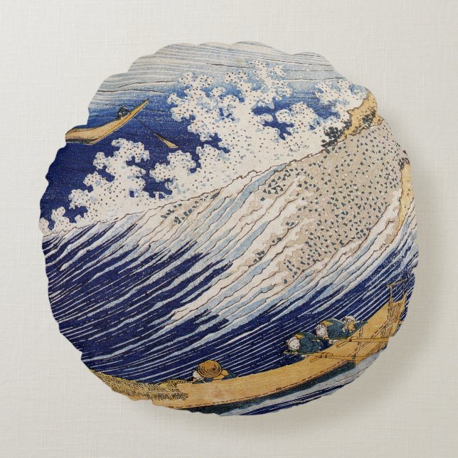 Hokusai Ocean Waves Sea Boote Rundes Kissen (Vorderseite)