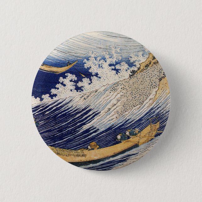 Hokusai Ozeanwellen Fischerboote Button (Vorderseite)