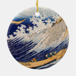 Hokusai Ozeanwellen Fischerboote Keramik Ornament