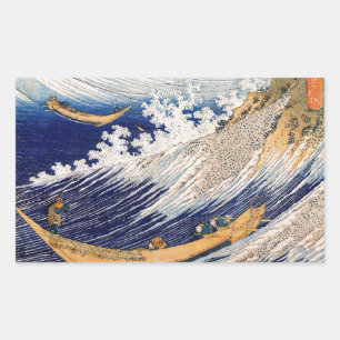 Hokusai Ozeanwellen Meer Boote Rechteckiger Aufkleber