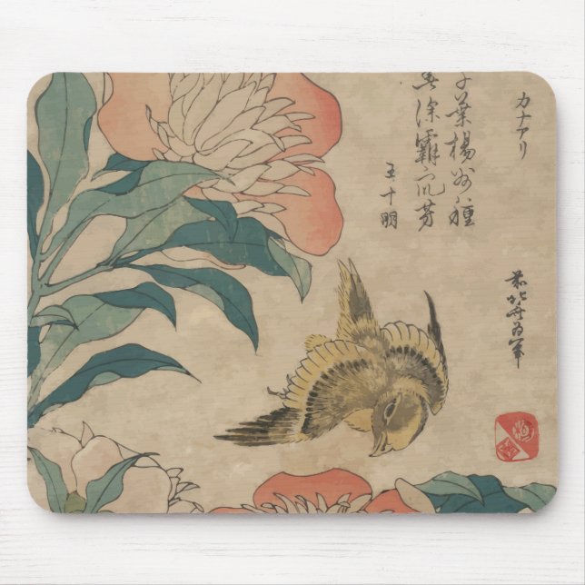 Hokusai Pfingstrose und Kanarienvogel Mousepad (Vorne)