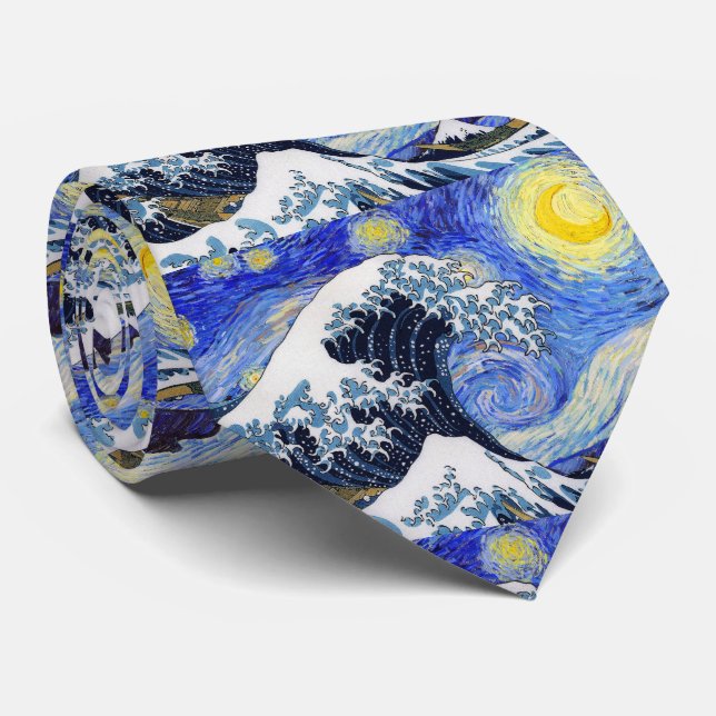 Hokusai, "The Great Wave off Kanagawa" + Gogh 2 Krawatte (Gerollt)