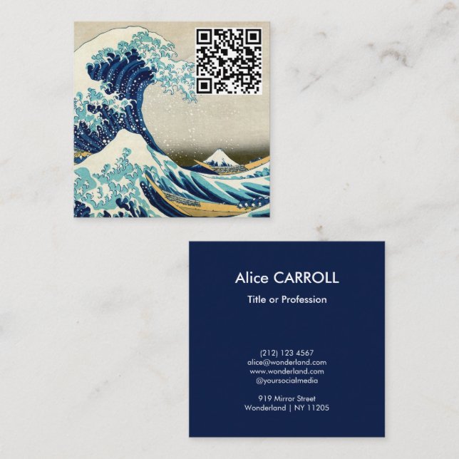Hokusai - The Great Wave off Kanagawa - QR Code Quadratische Visitenkarte (Vorne/Hinten)