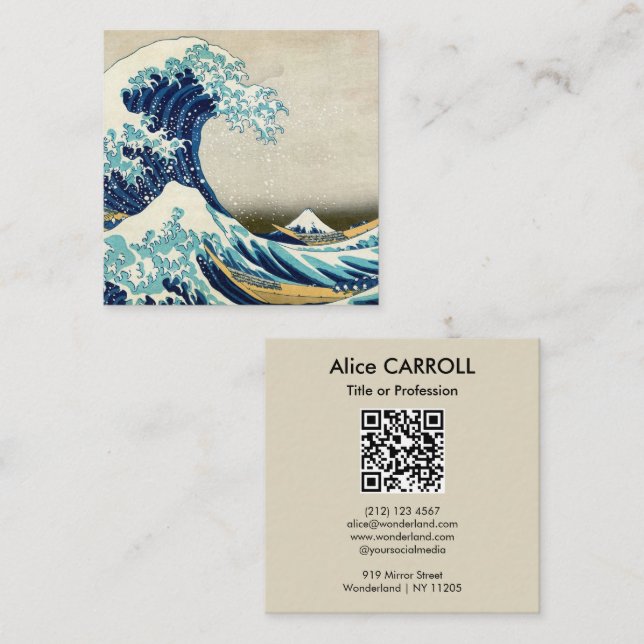 Hokusai - The Great Wave off Kanagawa - QR Code Quadratische Visitenkarte (Vorne/Hinten)