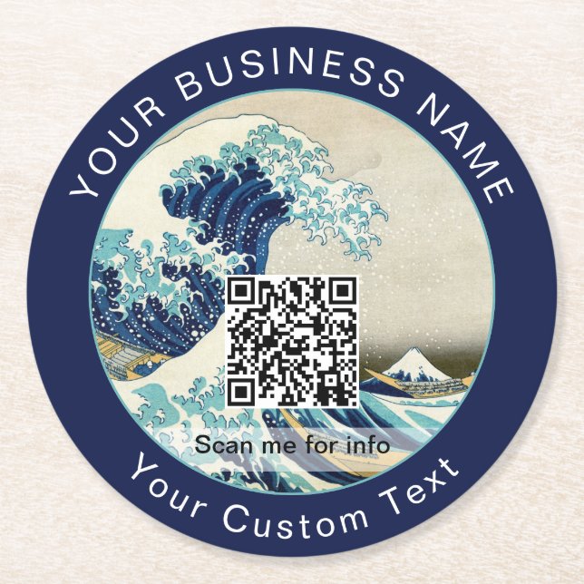 Hokusai - The Great Wave off Kanagawa - QR Code Runder Pappuntersetzer (Vorderseite)