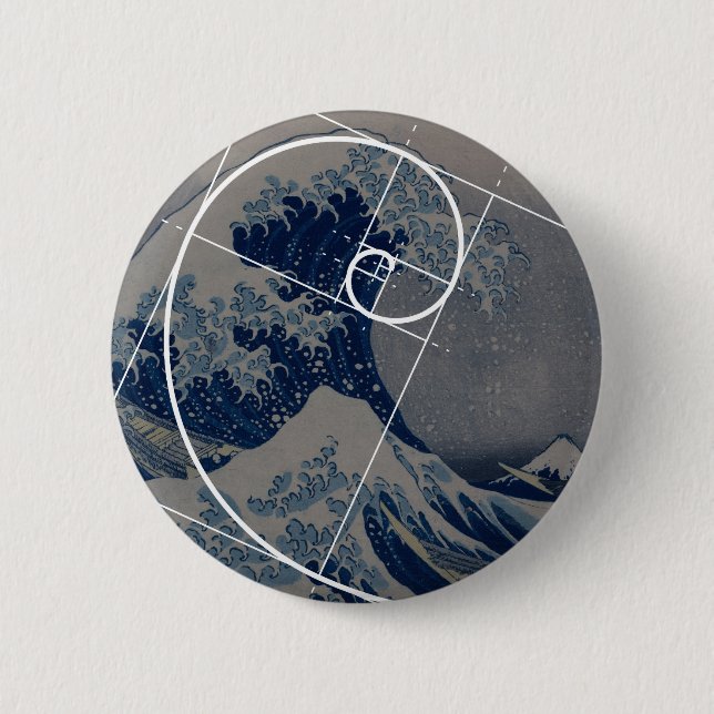 Hokusai trifft Fibonacci, goldenes Verhältnis Button (Vorderseite)