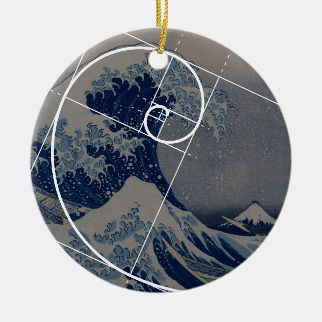 Hokusai trifft Fibonacci, goldenes Verhältnis Keramikornament (Vorne)