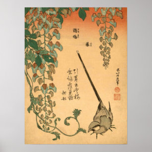 Hokusai Vintage Wisteria und Bachstelze GalleryHD Poster