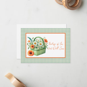 Hol bald Blume Basket Green Gingham Mitteilungskarte