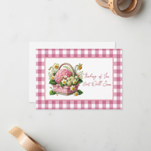 Hol bald Blume Basket Pink Gingham Mitteilungskarte